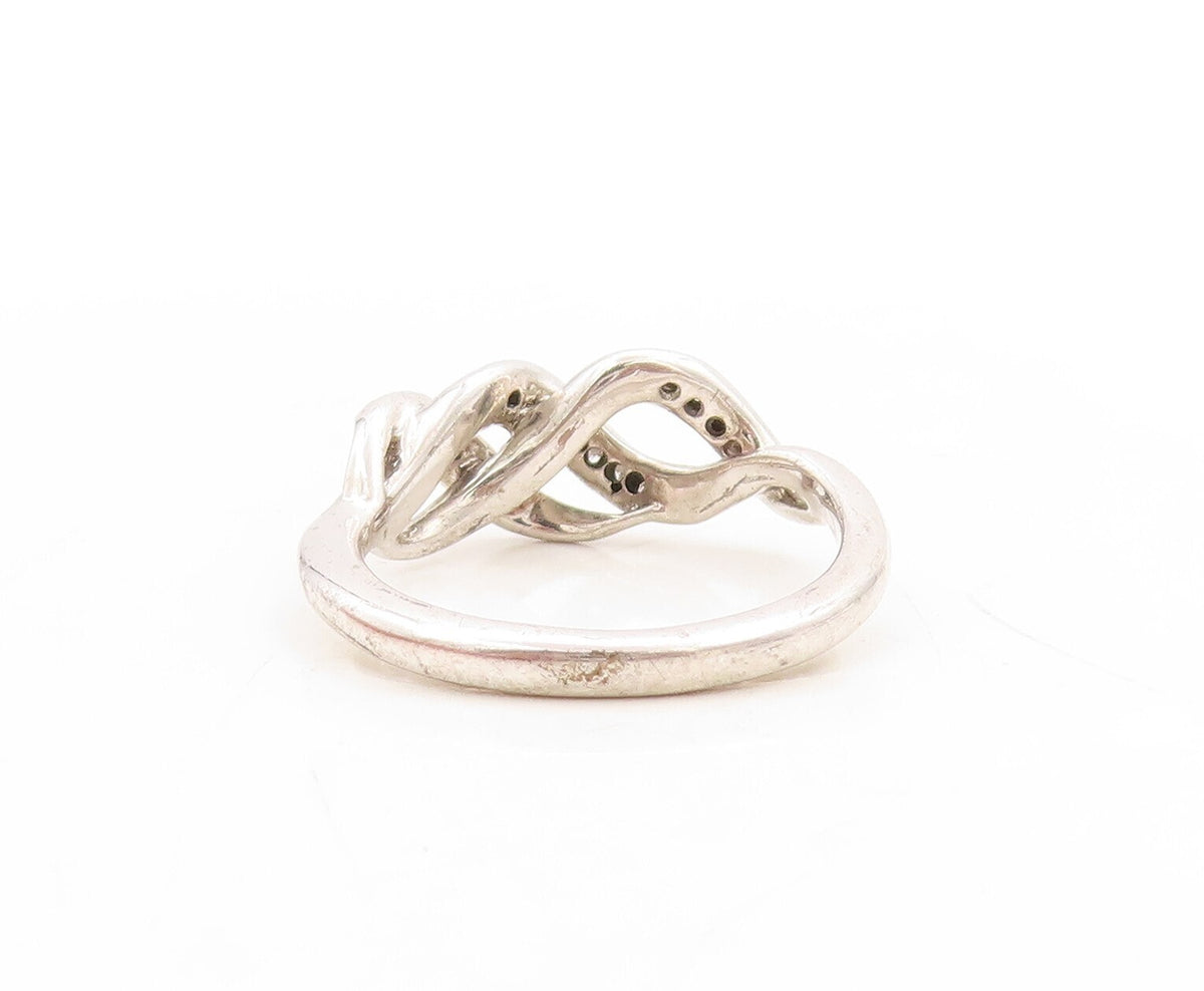 925 Sterling Silver Vintage Ring Spiral White & Black Diamonds  Sz 7  RG31286