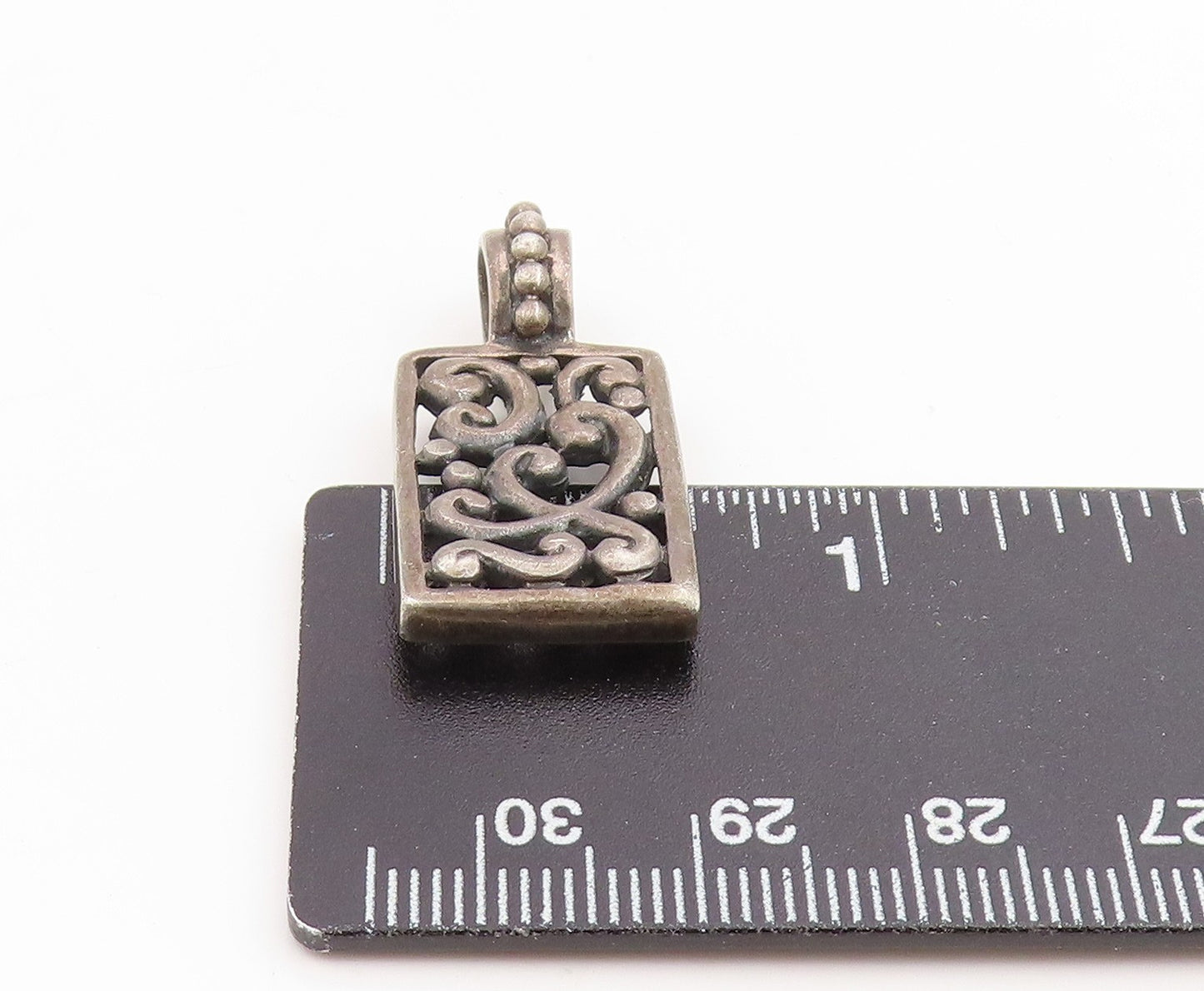 925 Sterling Silver Vintage Pendant Rectangular Open Scrollwork Charm  PT25918