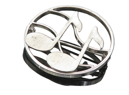 BEAU 925 Sterling Silver  Vintage Music Notes Round Open Brooch Pin  BP3197