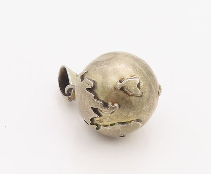 925 Sterling Silver Vintage Pendant Solid Carved Rattling Globe  PT23566
