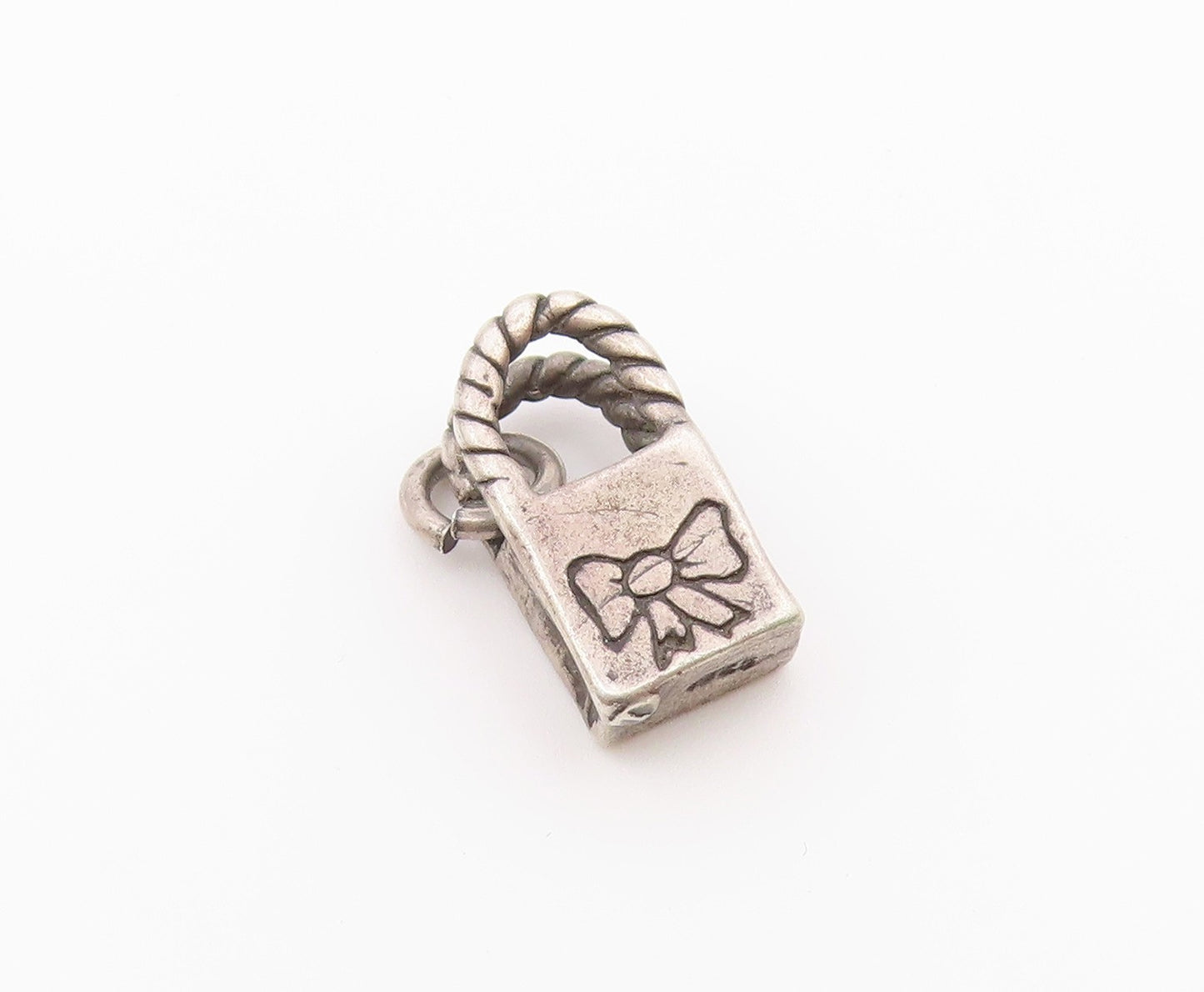 925 Silver  Vintage Engraved Love To Shop & Bow Tote Bag Charm Pendant PT21262
