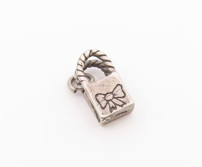 925 Silver  Vintage Engraved Love To Shop & Bow Tote Bag Charm Pendant PT21262