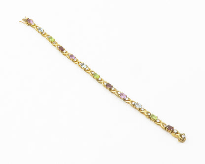 925 Sterling Silver  Amethyst Peridot Amethyst & Garnet Chain Bracelet  BT5453