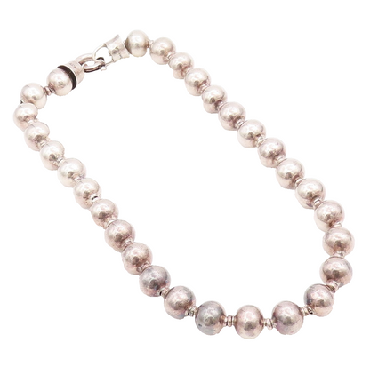 925 Sterling Silver Vintage Necklace Minimalist Dark Tone Heavy Beads  NE4458
