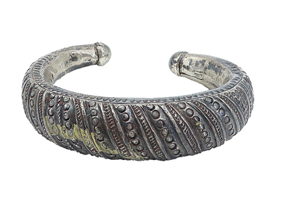 925 Sterling Silver  Vintage Antique Oxidized Pattern Cuff Bracelet  BT2501