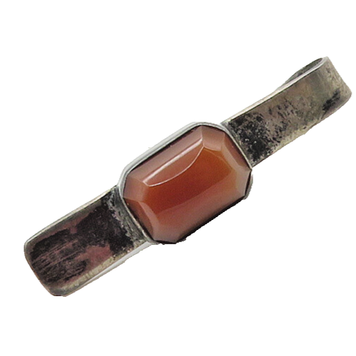 ISRAEL 925 Sterling Silver  Vintage Carnelian Dark Tone Petite Tie Clip TR2356
