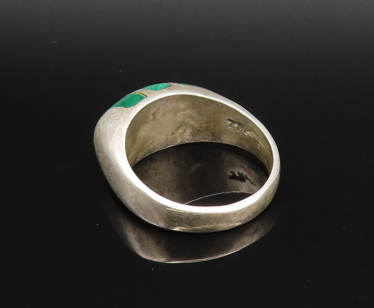 MEXICO 925 Sterling Silver Vintage Inlaid Malachite Dome Ring Sz 10.5 RG25871
