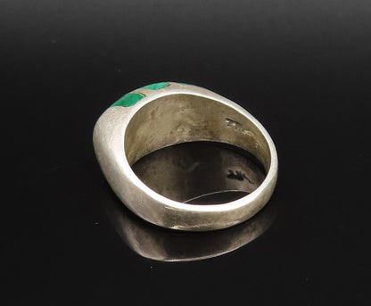 MEXICO 925 Sterling Silver Vintage Inlaid Malachite Dome Ring Sz 10.5 RG25871