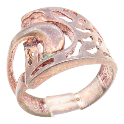 925 Sterling Silver Vintage Ring Intricate Openwork Loop Band  Sz 8.5  RG35801