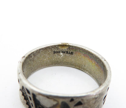 SHUBE 925 Sterling Silver  Vintage Oxidized City Scene Band Ring Sz 5.5 RG6807