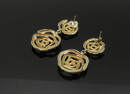 925 Sterling Silver  Vintage Rose Flowers Motif Dangle Earrings  EG10808