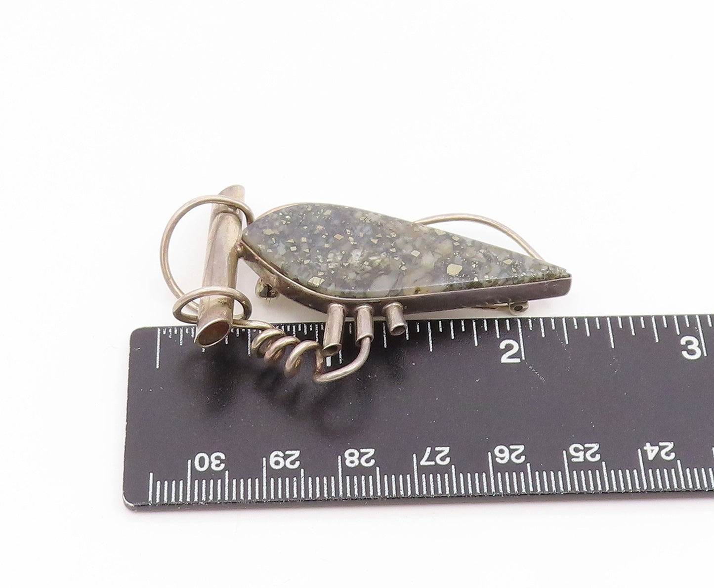 925 Sterling Silver Vintage Brooch Gemstone Modernist Abstract Pin  BP12425