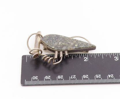 925 Sterling Silver Vintage Brooch Gemstone Modernist Abstract Pin  BP12425