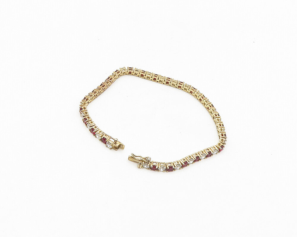 925 Sterling Silver  Cubic Zirconia & Garnet Gold Plated Chain Bracelet BT7375
