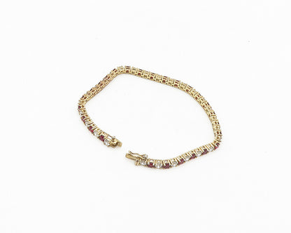 925 Sterling Silver  Cubic Zirconia & Garnet Gold Plated Chain Bracelet BT7375