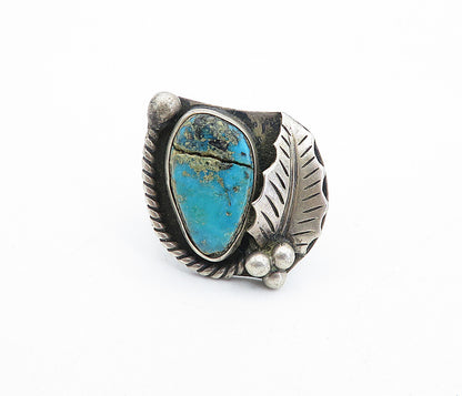 NAVAJO 925 Sterling Silver  Vintage Turquoise Floral Cocktail Ring Sz 8 RG5306