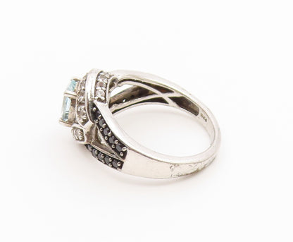 925 Sterling Silver Vintage Ring Aquamarine & Black Spinel Band  Sz 9  RG36869