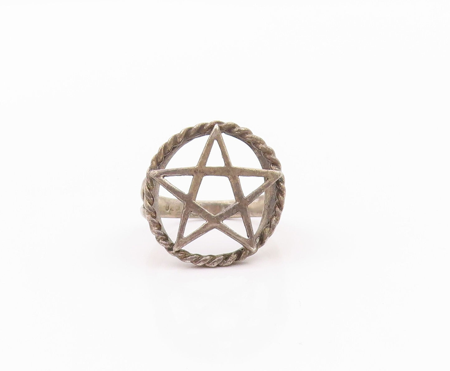 925 Sterling Silver Vintage Ring Dark Tone Masonic Star Cutout  Sz 5.5  RG32194