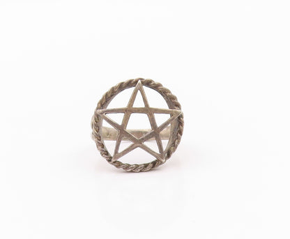 925 Sterling Silver Vintage Ring Dark Tone Masonic Star Cutout  Sz 5.5  RG32194