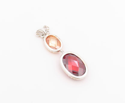 925 Sterling Silver Vintage Pendant Faceted Citrine & Garnet Butterfly  PT26368