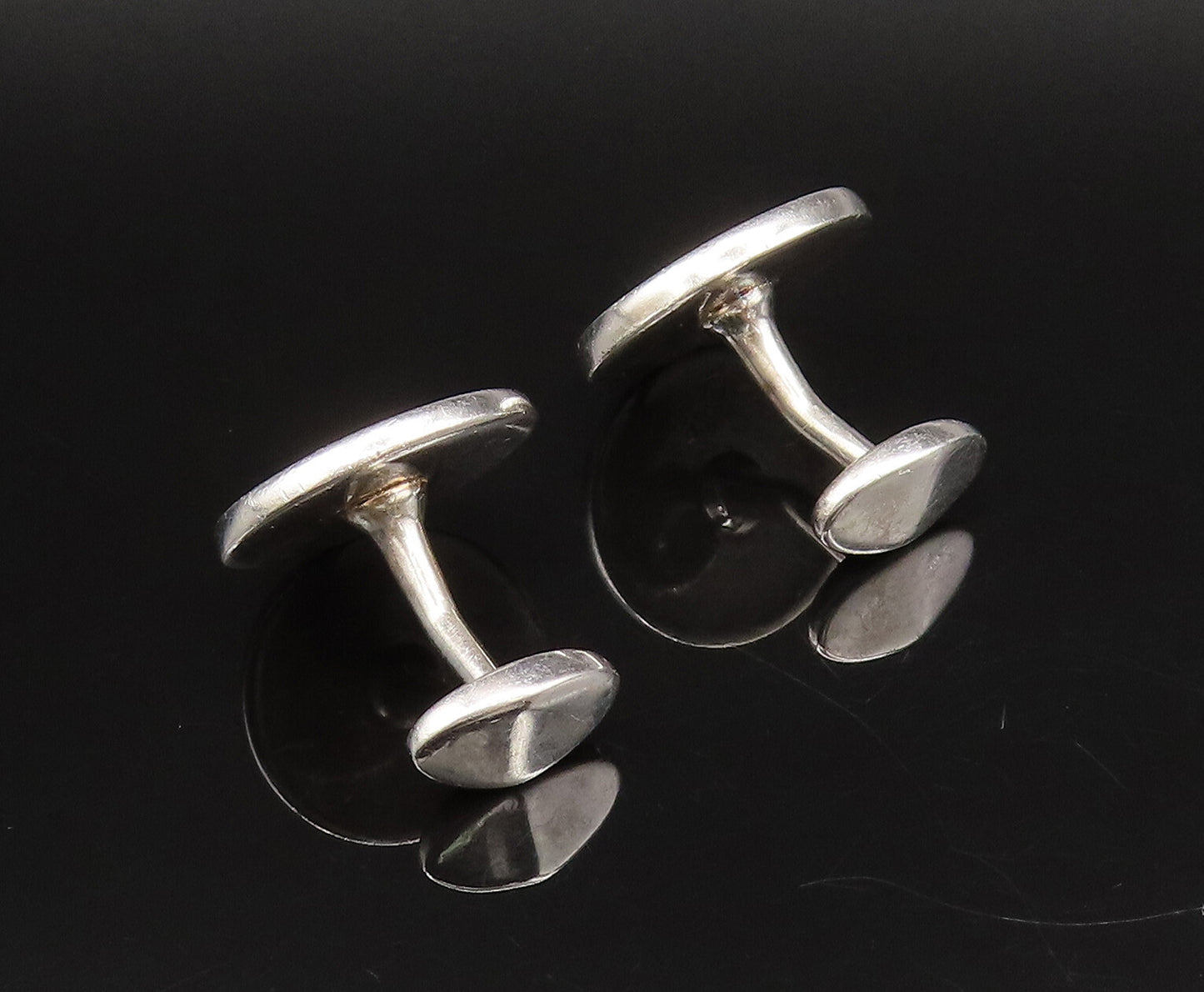 925 Sterling Silver  Vintage White Enamel Etched Lines Cuff Links  TR3422