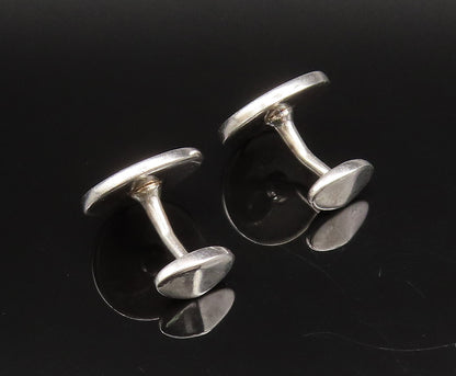 925 Sterling Silver  Vintage White Enamel Etched Lines Cuff Links  TR3422