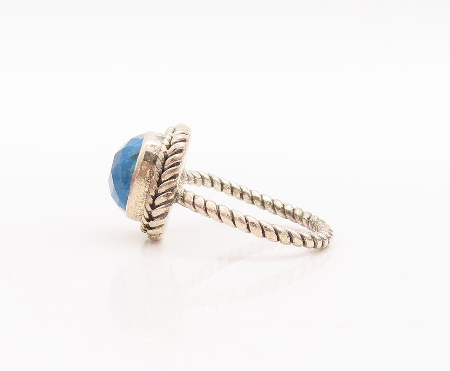 925 Sterling Silver Vintage Ring Square Turquoise Twisted Rope  Sz 8  RG29291