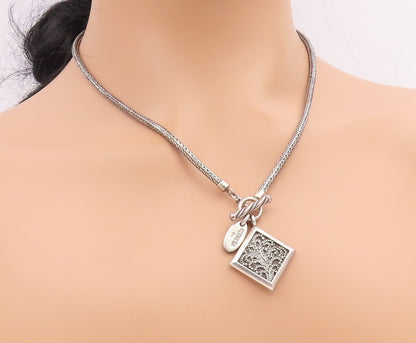 925 Sterling Silver Vintage Necklace LOIS HILL Scrollwork Foxtail Toggle  NE4844