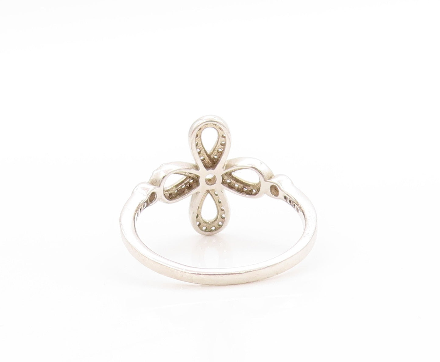 925 Sterling Silver Vintage Ring Two Shape CZ Floral Cut Out Band  Sz 8  RG33702