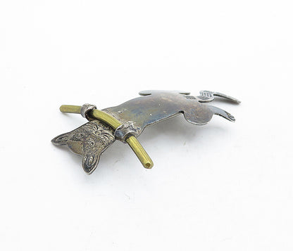 MEXICO 925 Sterling Silver  Vintage Two Tone Oxidized Cat Brooch Pin  BP1958