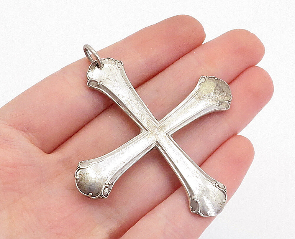 TOWLE 925 Sterling Silver  Vintage Swirl Spoon Cross Drop Pendant  PT2599