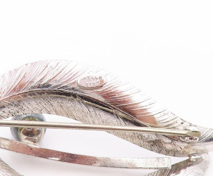 925 Sterling Silver Vintage Brooch WELLS Designer Gray Pearl Cutout Leaf BP11535