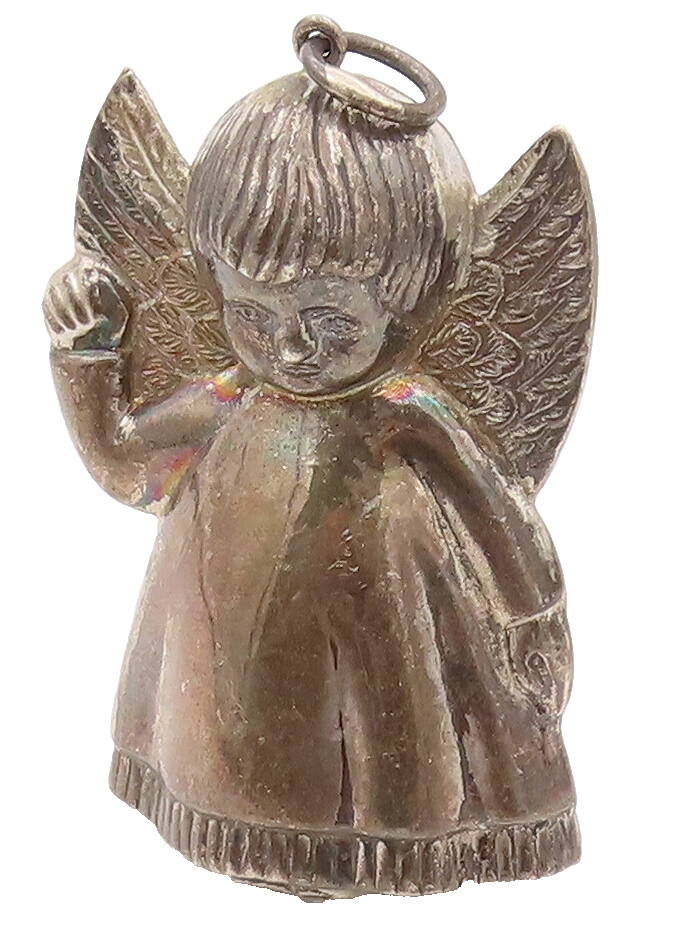 925 Sterling Silver  Vintage Large Puffy Tooth Fairy Angel Pendant  PT22102
