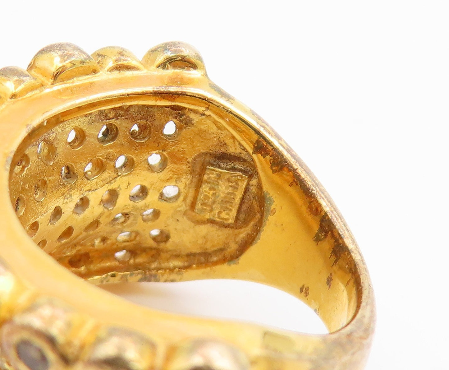 925 Sterling Silver Vintage Ring Gold Plated White Topaz Wide Band Sz 7 RG35691