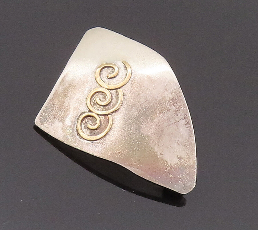14k Gold 925 Sterling Silver Vintage Brooch Pin ENGLAND Inlay Spirals  BP10701