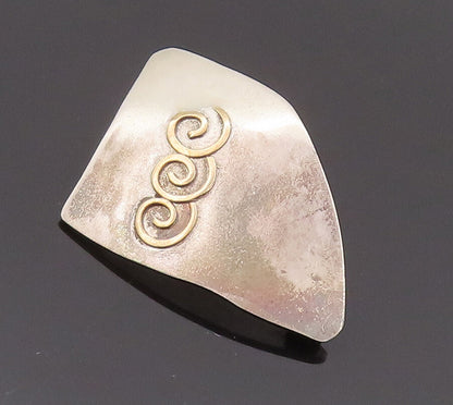 14k Gold 925 Sterling Silver Vintage Brooch Pin ENGLAND Inlay Spirals  BP10701