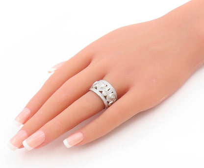 925 Sterling Silver Vintage Ring CZ Intricate Openwork Wide Band  Sz 7  RG34733