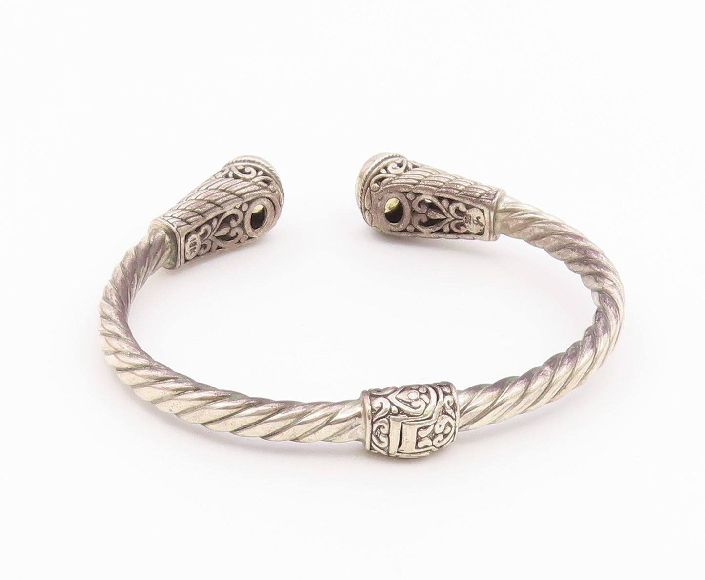 925 Sterling Silver & 18K GOLD  Vintage Citrine Twist Cuff Bracelet  BT8647