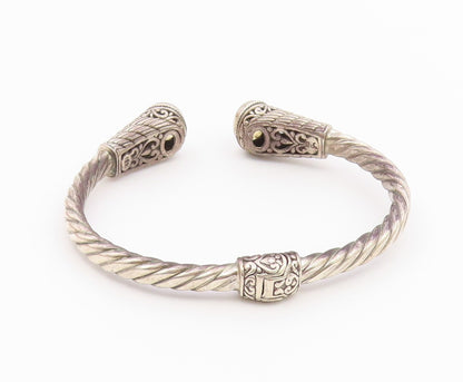 925 Sterling Silver & 18K GOLD  Vintage Citrine Twist Cuff Bracelet  BT8647