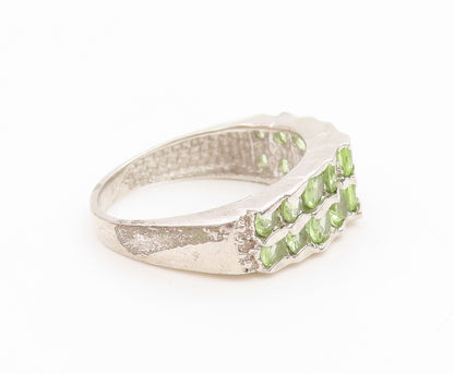 925 Sterling Silver Vintage Ring Peridot Double Row Wide Band  Sz 7.5  RG36165