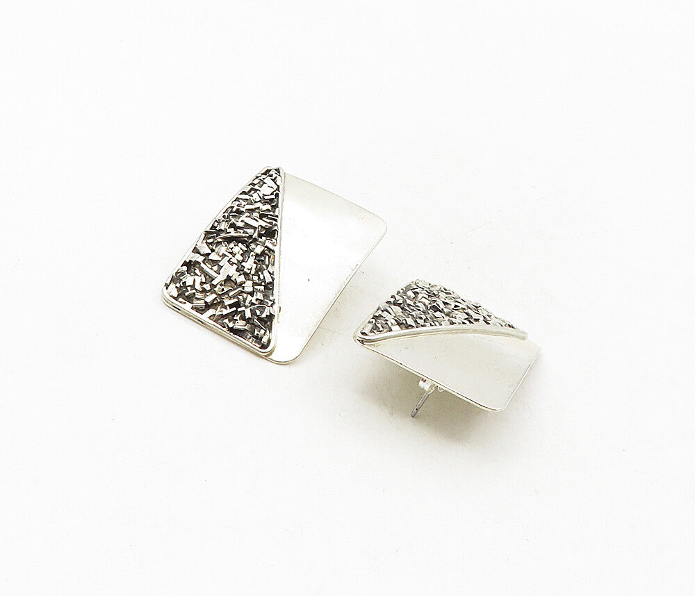 MEXICO 925 Silver  Vintage Modernist Textured Square Drop Earrings  EG4677
