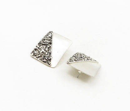 MEXICO 925 Silver  Vintage Modernist Textured Square Drop Earrings  EG4677