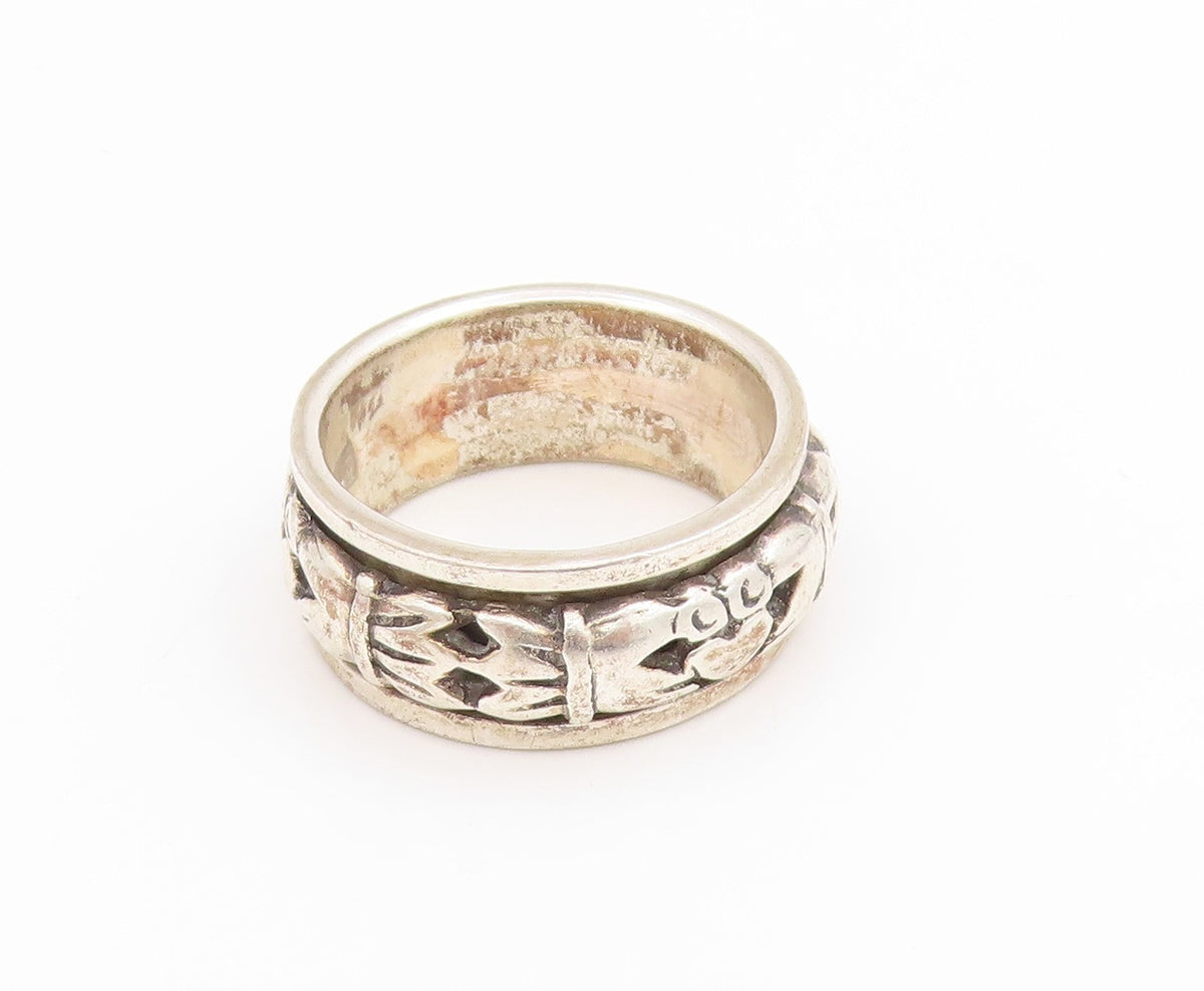 925 Sterling Silver Vintage Ring Carved Spinning Claddagh Band  Sz 6  RG34406