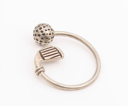925 Sterling Silver Vintage Key Chain Dark Tone Hokey Stick & Ball  TR3878