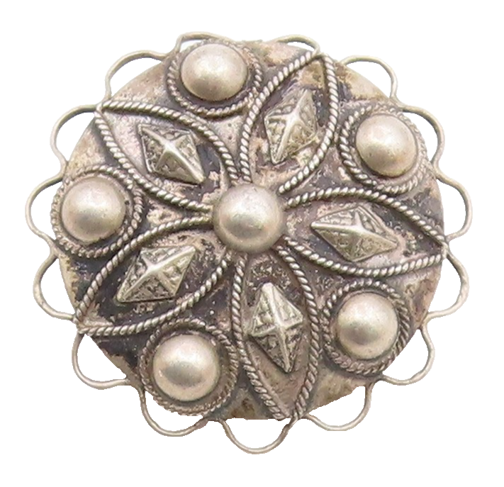 925 Sterling Silver  Vintage Wavy Edge Beaded Floral Brooch Pin  BP9619