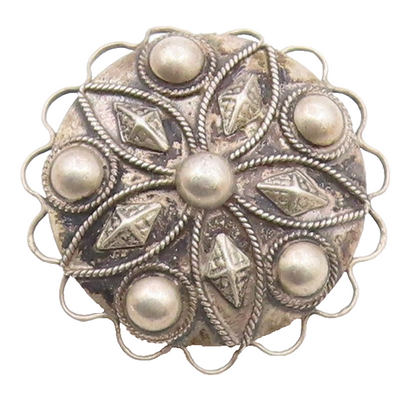 925 Sterling Silver  Vintage Wavy Edge Beaded Floral Brooch Pin  BP9619