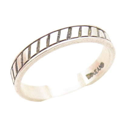 925 Sterling Silver Vintage Shiny Slanted Etched Band Ring  Sz 7  RG20392