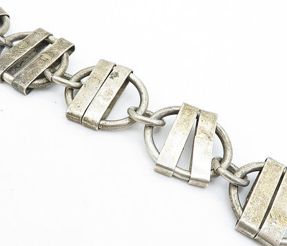 925 Sterling Silver  Vintage Antique Wrapped Circle Link Chain Bracelet BT2671