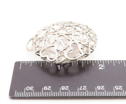 925 Sterling Silver Vintage Pendant Modernist Love Hearts Outline Orb  PT26172