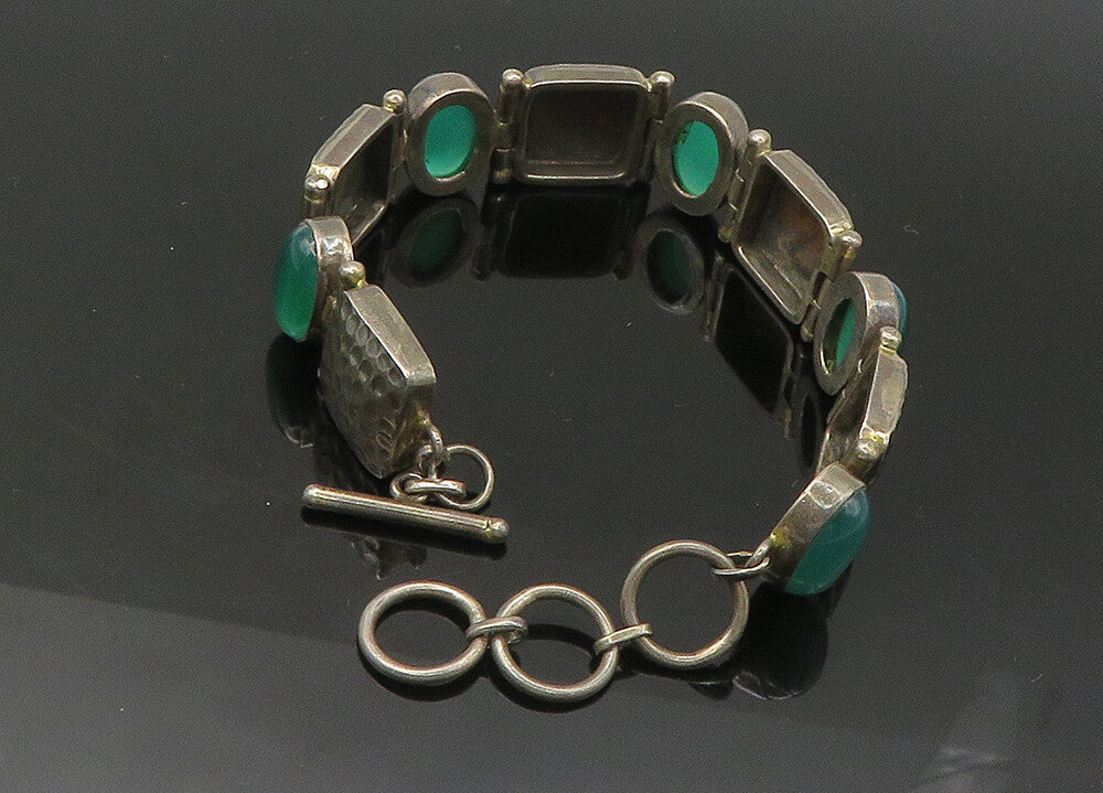 925 Sterling Silver  Vintage Cabochon Green Carnelian Chain Bracelet  BT8732
